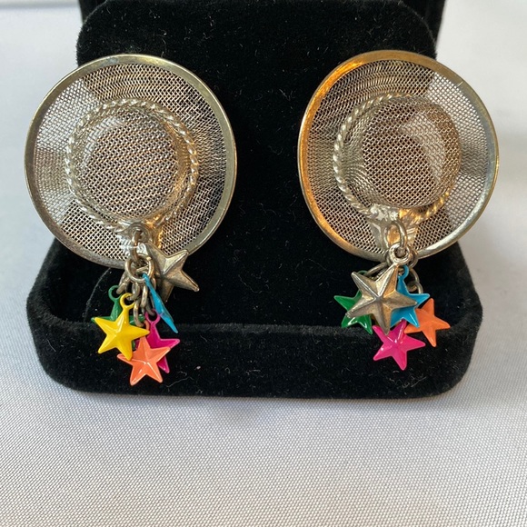 Vintage unique mesh hat earrings with stars - Picture 1 of 5